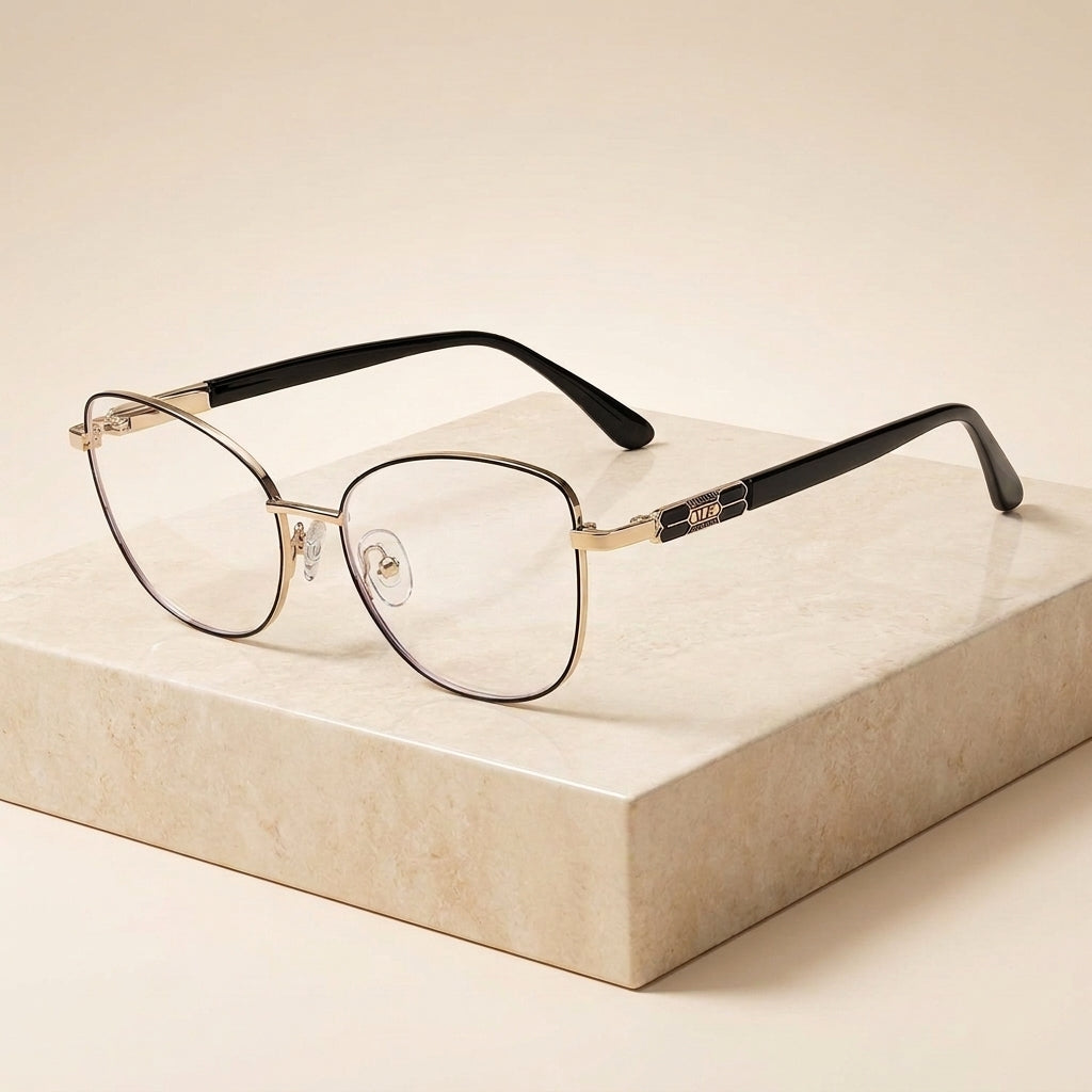 Vicky Women's Full Rim Cat Eye Stainless Steel Eyeglasses WK6987 - WK6987-C1goldblack