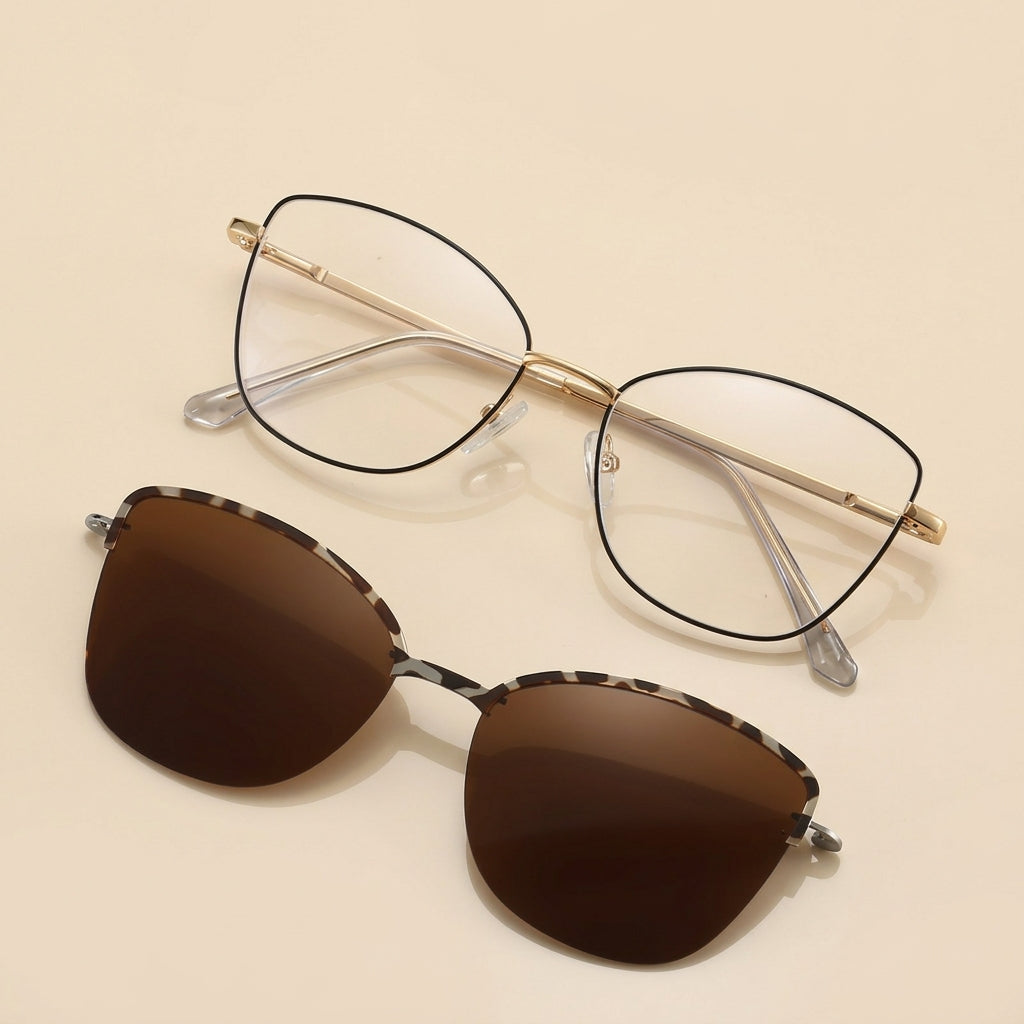 Vicky Women's Full Rim Oval Cat Eye Alloy Reading Glasses Clip On Sunglasses 70152