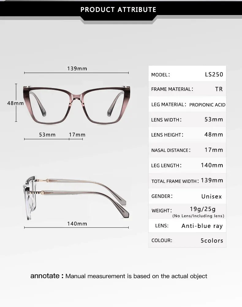 Vicky LS250 Eyeglasses — Frame Dimensions and Sizing Chart