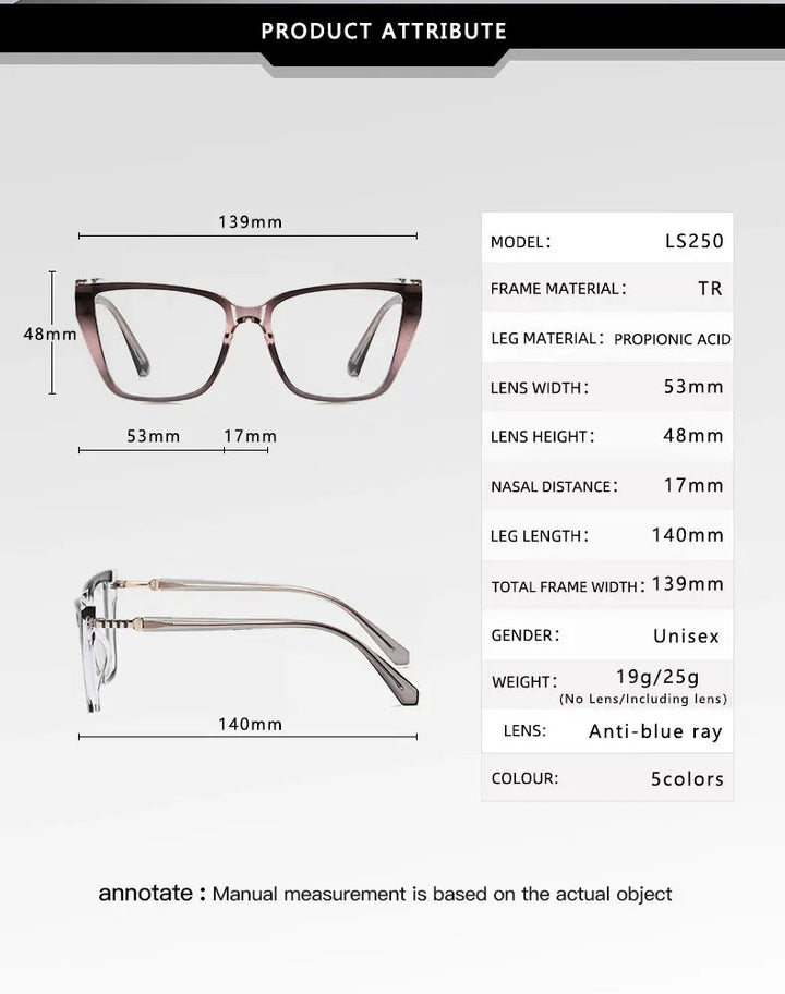 Vicky LS250 Eyeglasses — Frame Dimensions and Sizing Chart