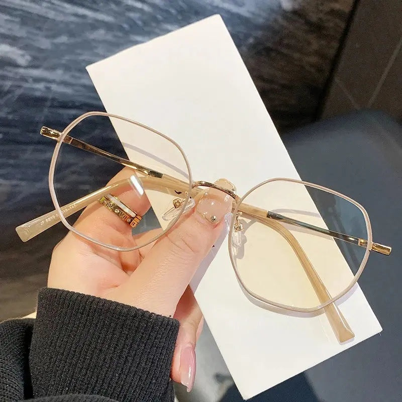 Vicky Women's Full Rim Polygon Oval Alloy Reading Glasses 318219 - 8219-Brown gold