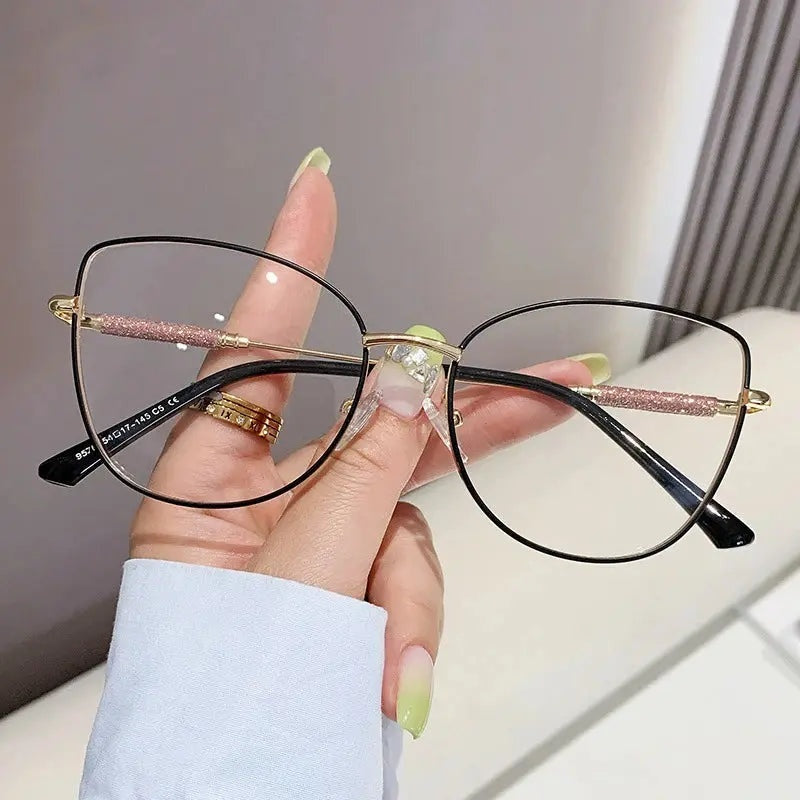 Vicky Women's Full Rim Square Cat Eye Alloy Reading Glasses 637140 - H7140-black gold