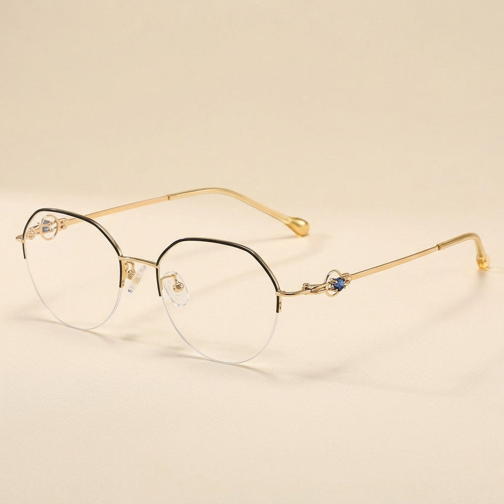 Vicky Women's Semi Rim Flat Top Oval Alloy Reading Glasses 318001