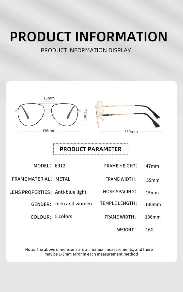 Vicky Unisex Full Rim Oval Double Bridge Alloy Reading Glasses 6912