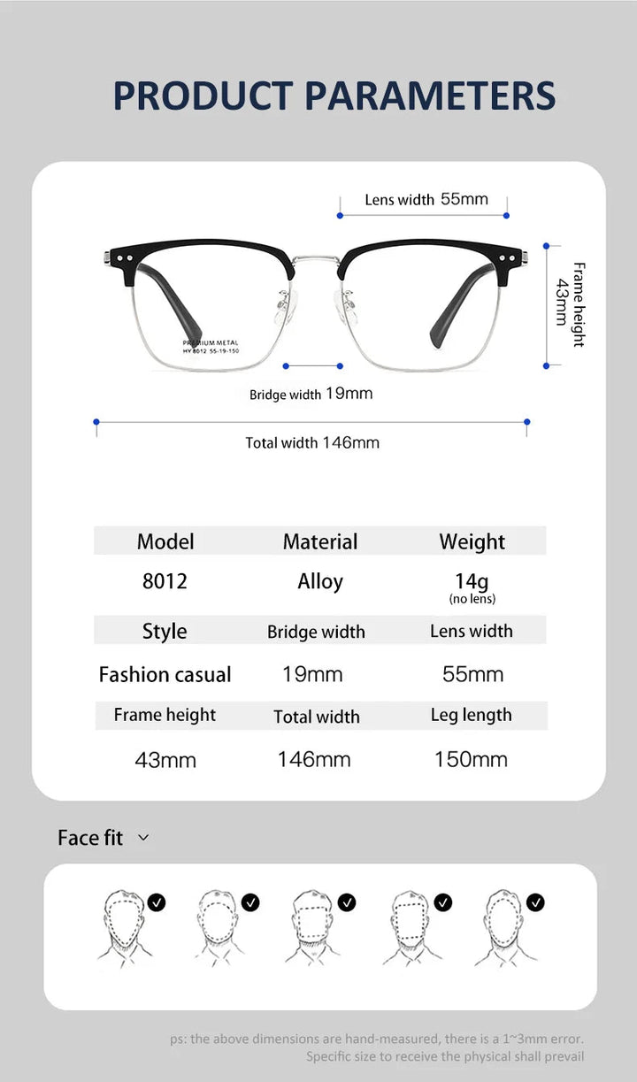 Vicky Unisex Full Rim Square Alloy Acetate Reading Glasses 8012