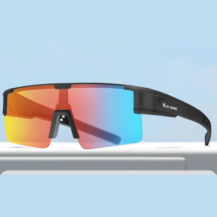 West Biking Unisex Semi Rim Square Over Frame Polycarbonate Sunglasses 770703 - Black x Red Orange