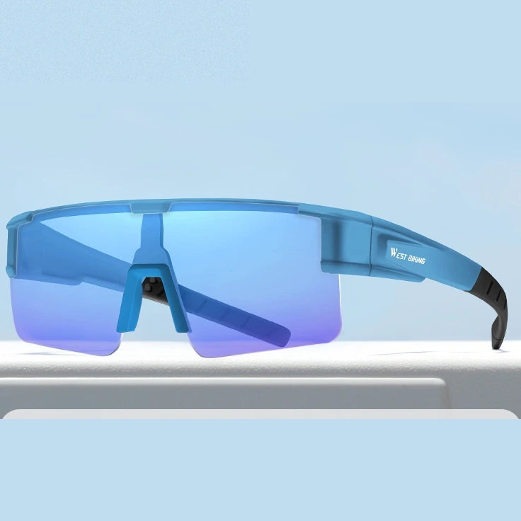 West Biking Unisex Semi Rim Square Over Frame Polycarbonate Sunglasses 770703 - Blue x Cyan Blue