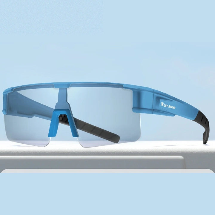 West Biking Unisex Semi Rim Square Over Frame Polycarbonate Sunglasses 770703 - Blue x Photochromic