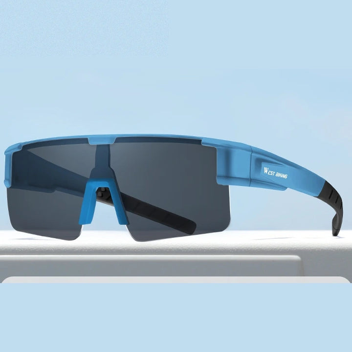 West Biking Unisex Semi Rim Square Over Frame Polycarbonate Sunglasses 770703 - Blue x Polarized