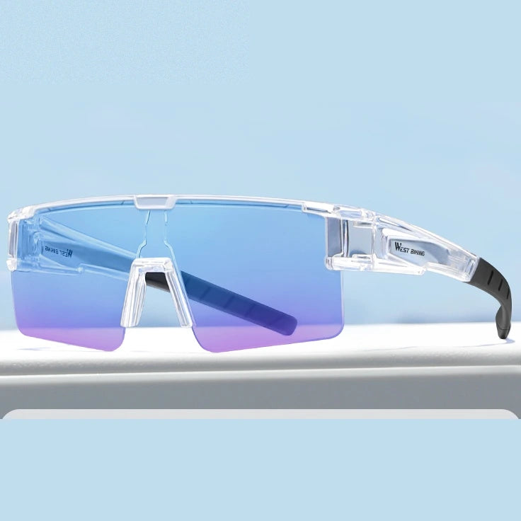West Biking Unisex Semi Rim Square Over Frame Polycarbonate Sunglasses 770703 - Clear x Cyan Blue