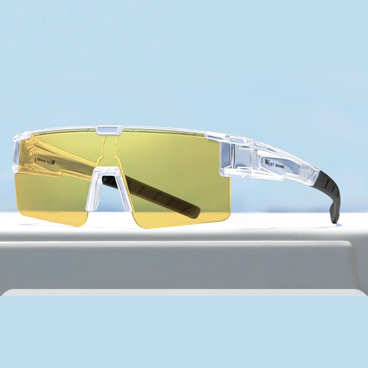 West Biking Unisex Semi Rim Square Over Frame Polycarbonate Sunglasses 770703 - Clear x Night Vision