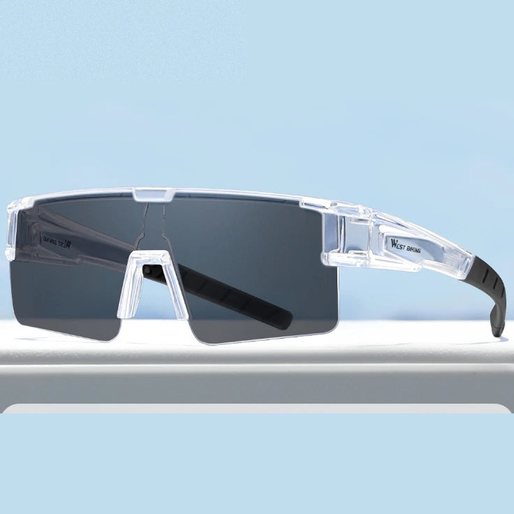 West Biking Unisex Semi Rim Square Over Frame Polycarbonate Sunglasses 770703 - Clear x Polarized