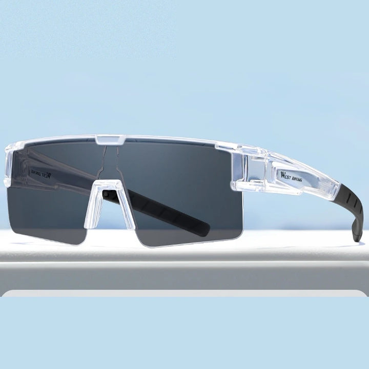 West Biking Unisex Semi Rim Square Over Frame Polycarbonate Sunglasses 770703 - Clear x Polarized