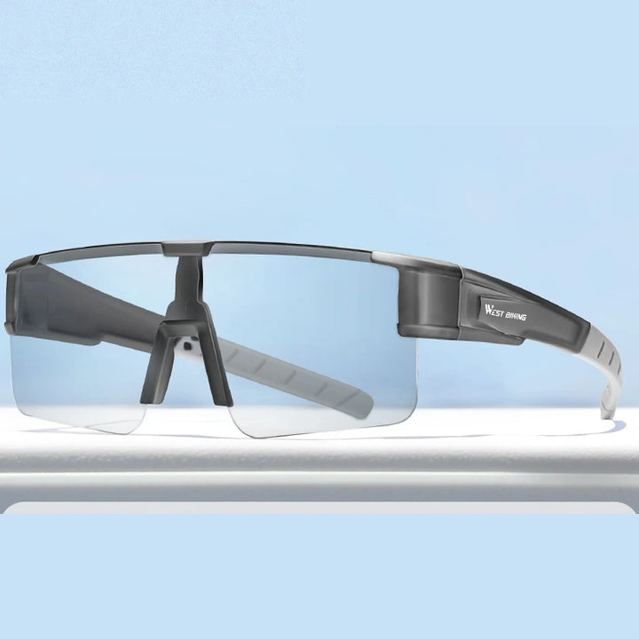 West Biking Unisex Semi Rim Square Over Frame Polycarbonate Sunglasses 770703 - Gray x Photochromic