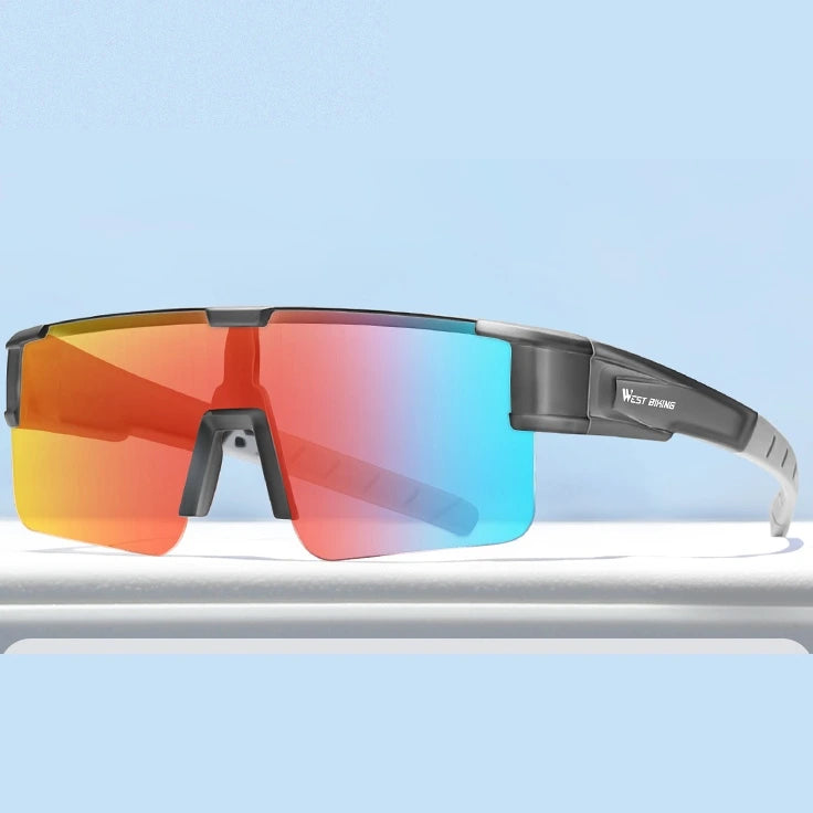 West Biking Unisex Semi Rim Square Over Frame Polycarbonate Sunglasses 770703 - Gray x Red Orange