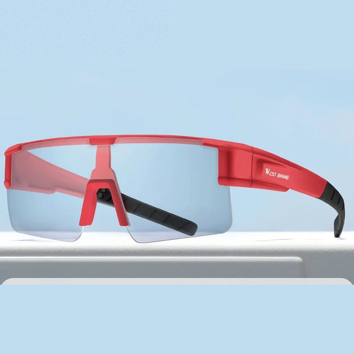 West Biking Unisex Semi Rim Square Over Frame Polycarbonate Sunglasses 770703 - Red x Photochromic