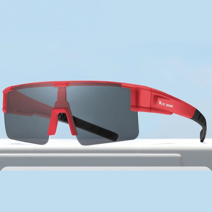 West Biking Unisex Semi Rim Square Over Frame Polycarbonate Sunglasses 770703 - Red x Polarized