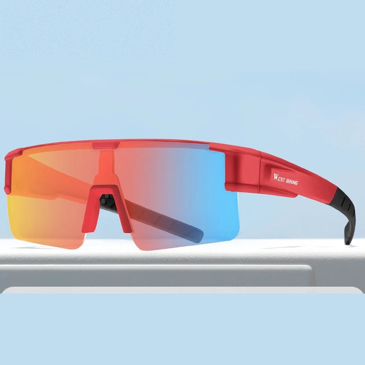 West Biking Unisex Semi Rim Square Over Frame Polycarbonate Sunglasses 770703 - Red x Red Orange