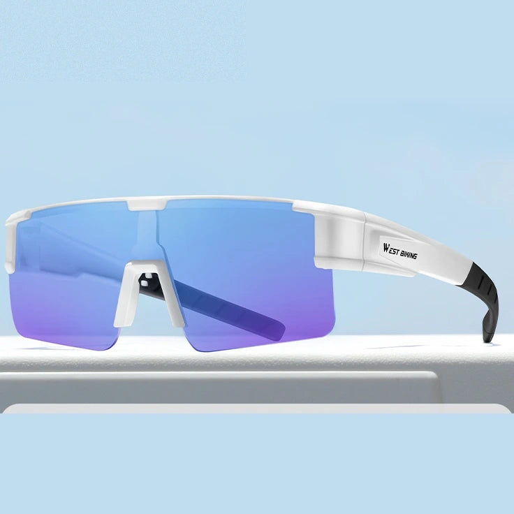 West Biking Unisex Semi Rim Square Over Frame Polycarbonate Sunglasses 770703 - White x Cyan Blue
