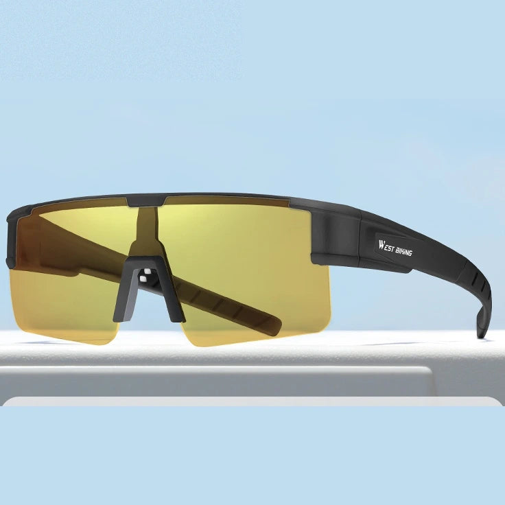 West Biking Unisex Semi Rim Square Polycarbonate Over Frame Polarized Sunglasses 9607931 - Black x Night Vision