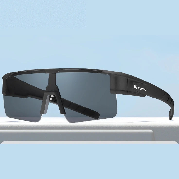 West Biking Unisex Semi Rim Square Polycarbonate Over Frame Polarized Sunglasses 9607931 - Black x Polarized