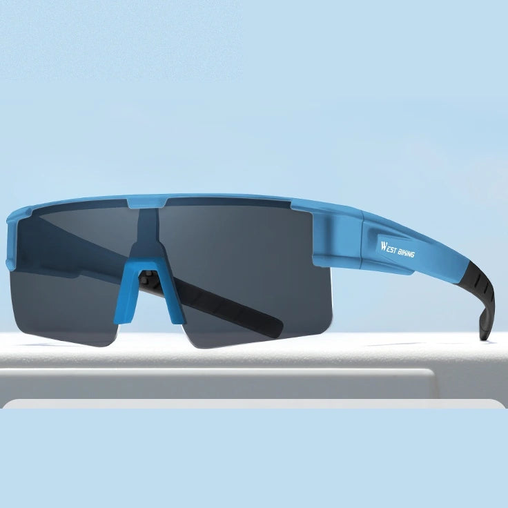 West Biking Unisex Semi Rim Square Polycarbonate Over Frame Polarized Sunglasses 9607931 - Blue x Polarized