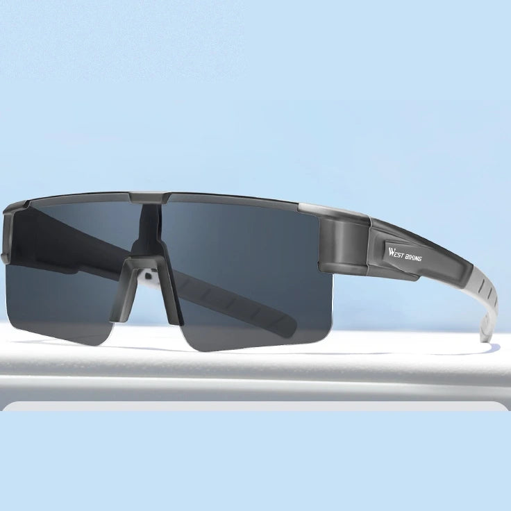 West Biking Unisex Semi Rim Square Polycarbonate Over Frame Polarized Sunglasses 9607931 - Gray x Polarized