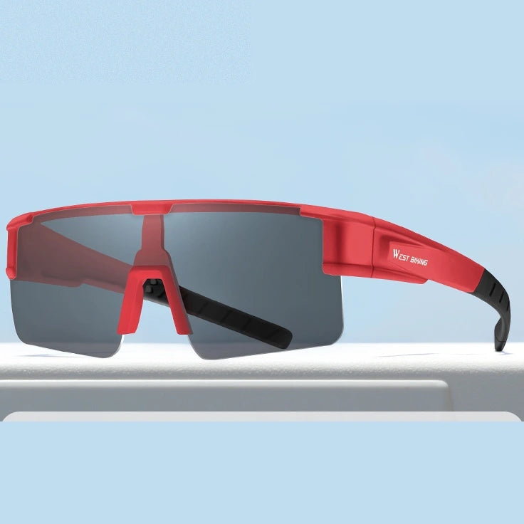 West Biking Unisex Semi Rim Square Polycarbonate Over Frame Polarized Sunglasses 9607931 - Red x Polarized