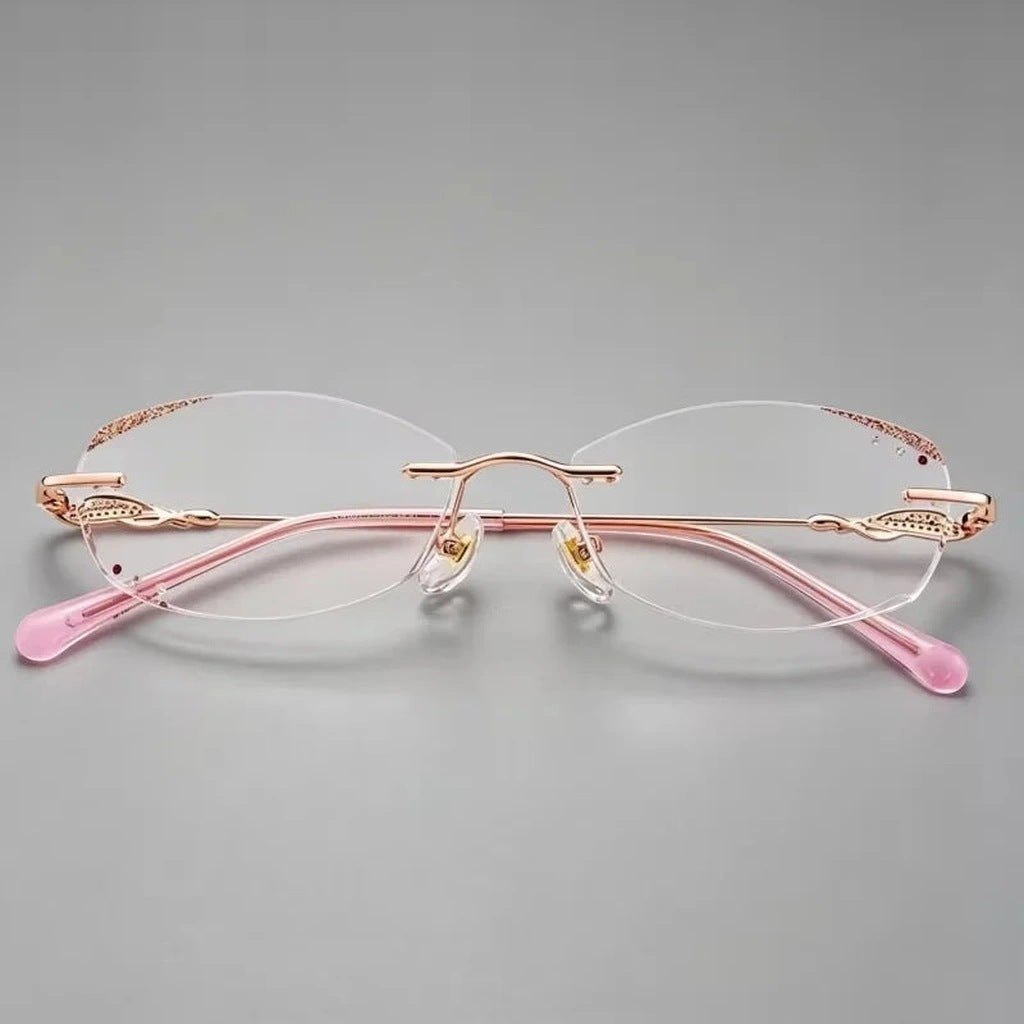 Summer Flower Women's Rimless Diamond Cutting Eyeglasses 9801 - Silver with Clear