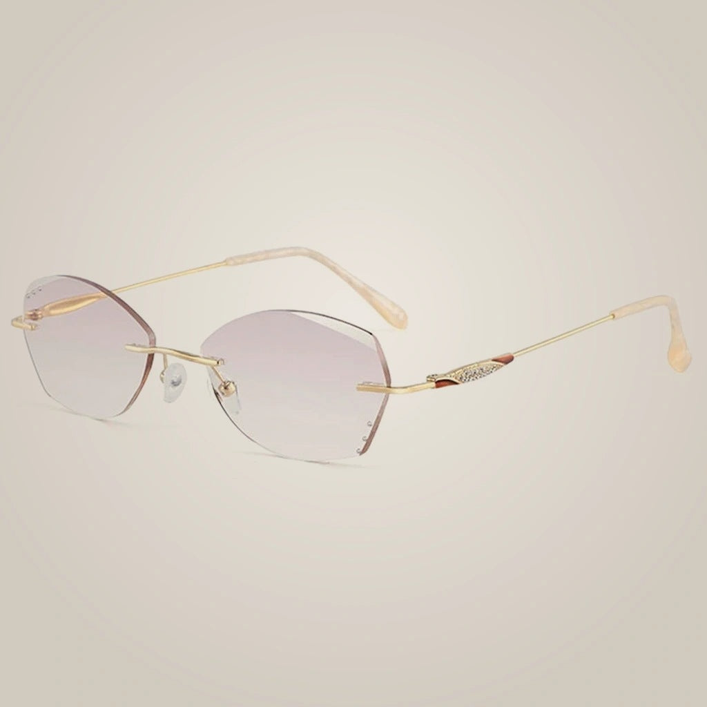 Summer Flower Women's Rimless Diamond Trimmed Titanium Eyeglasses 2608 - Gold Gray Red