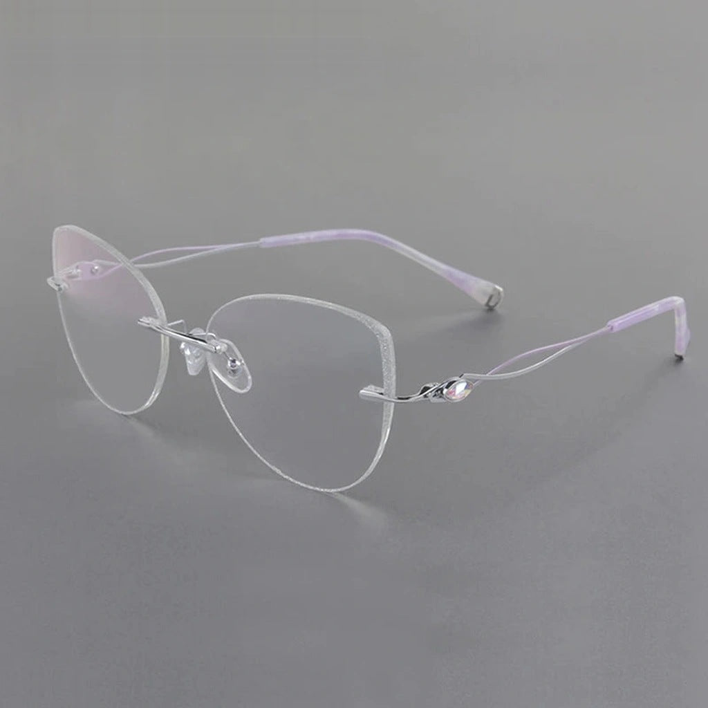 Summer Flower Women's Rimless Butterfly Pure Titanium Eyeglasses 88057 - Silver Transparent
