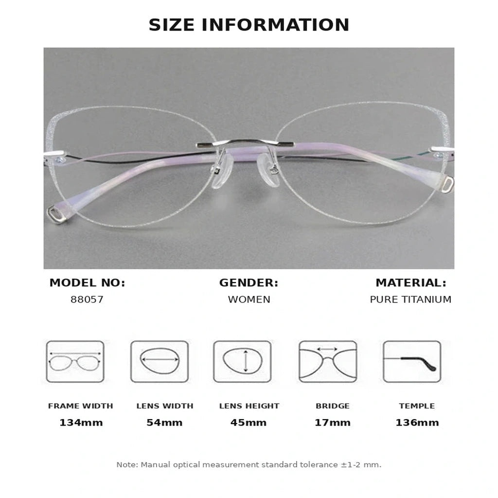 Summer Flower Women's Rimless Butterfly Pure Titanium Eyeglasses 88057 - Size Guide