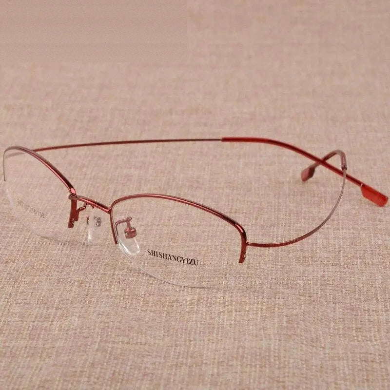 Women's Eyeglasses Semi Rim Rectangular Alloy  S643 - Red