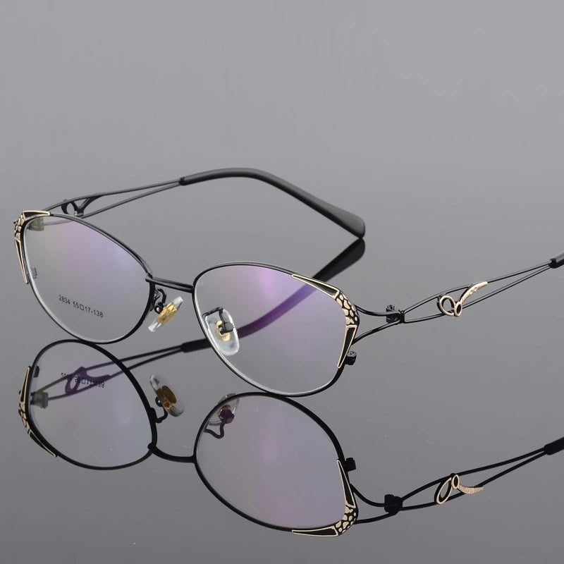 Women's Full Rim Eyeglasses Alloy Frame S2834 - black