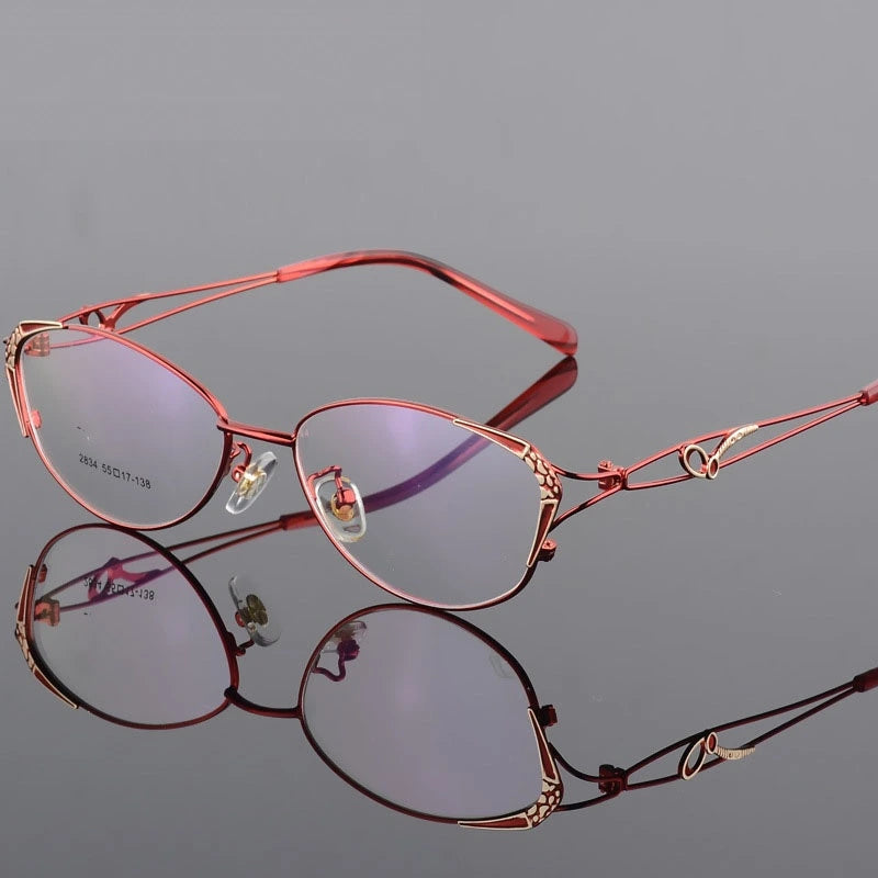 Women's Full Rim Eyeglasses Alloy Frame S2834 - Red