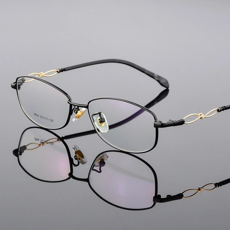 Women's Full Rim Oval Eyeglasses Alloy Frame 2854 - black