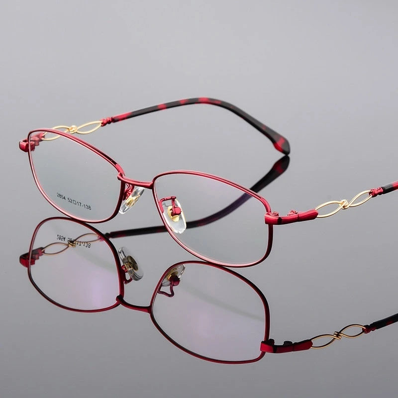 Women's Full Rim Oval Eyeglasses Alloy Frame 2854 - Red