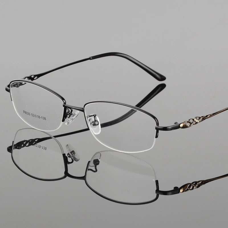 Women's Half Frame Eyeglasses Alloy Frame Sf6020 - black