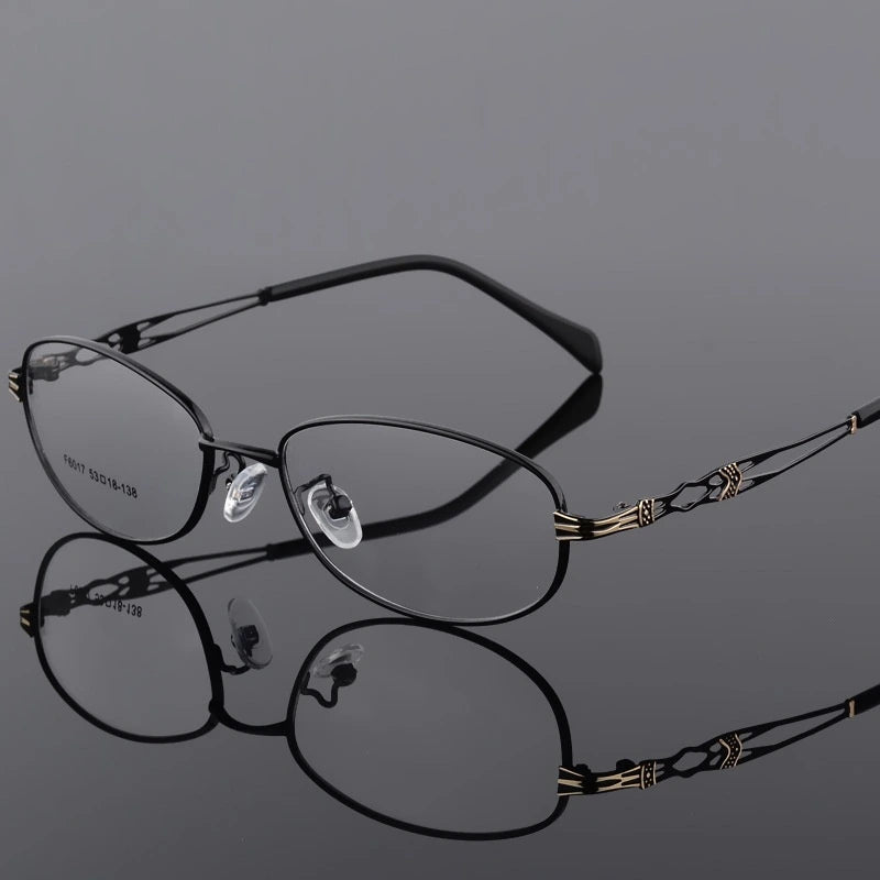Women's Oval Full Rim Eyeglasses Alloy Frames F6017 - black
