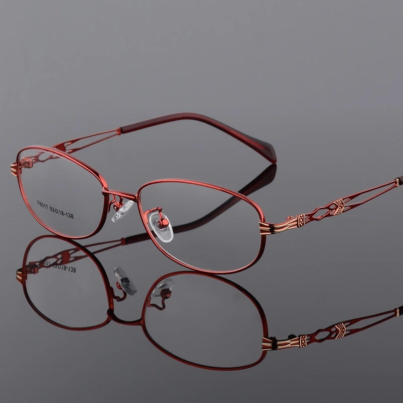 Women's Oval Full Rim Eyeglasses Alloy Frames F6017 - Red