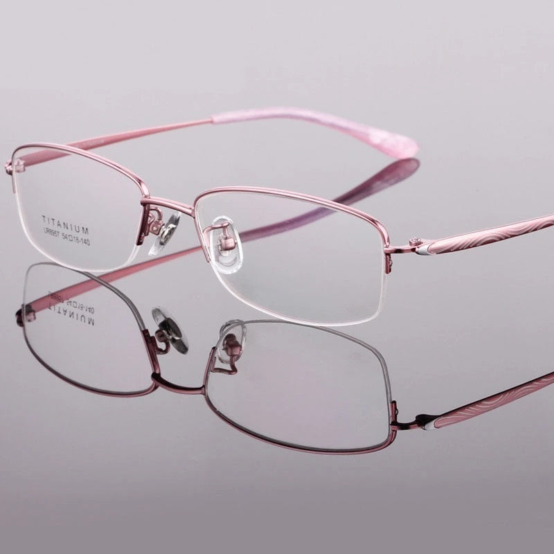 Women's Titanium Semi Rim Frame Eyeglasses Lr8957 - Pink