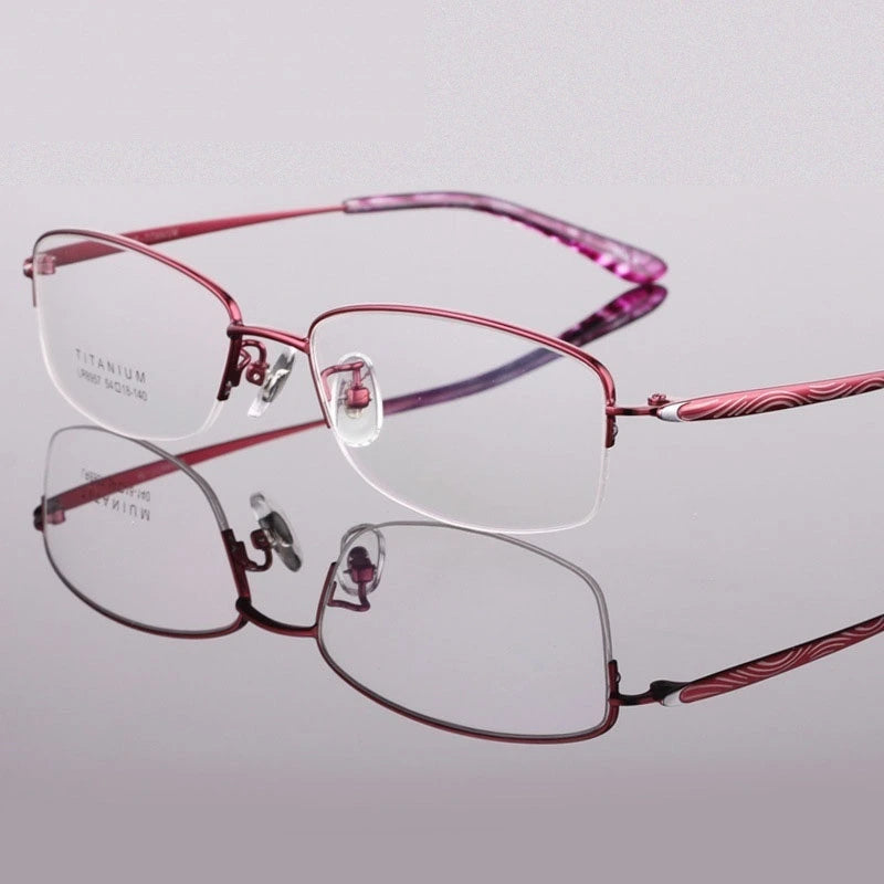 Women's Titanium Semi Rim Frame Eyeglasses Lr8957 - Red