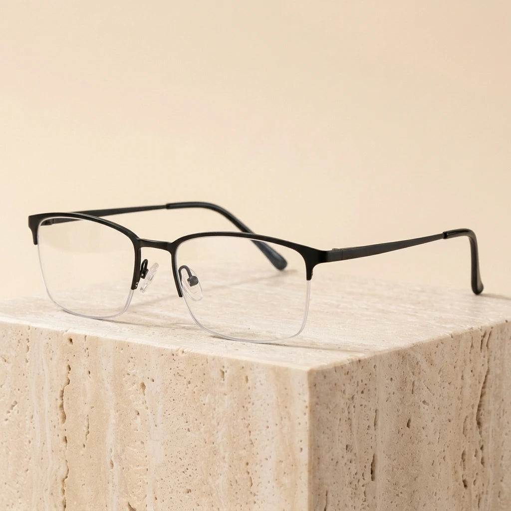 Bclear S643 Women's Semi-Rimless Rectangular Alloy Eyeglasses - Black