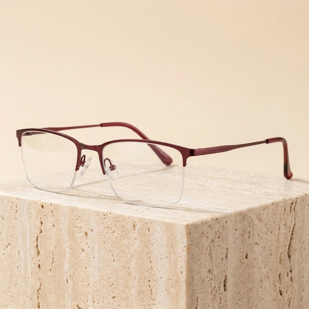Bclear S643 Women's Semi-Rimless Rectangular Alloy Eyeglasses - Red