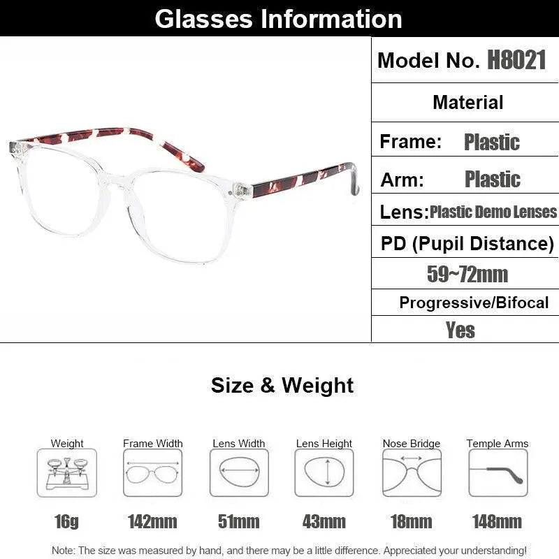 Gmei Women's Eyeglasses Voguish Transparent Plastic H8021 - Size Chart