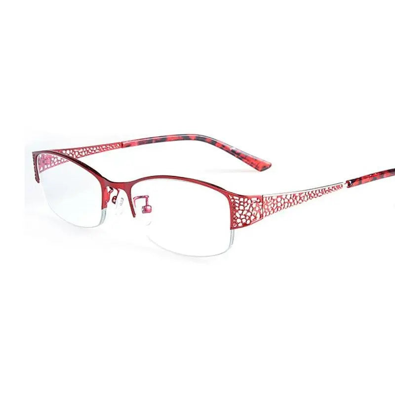 Women's Half Frame Reading Glasses 1.56 Index Clear Anti-Blue Light Lenses F99001 - Red