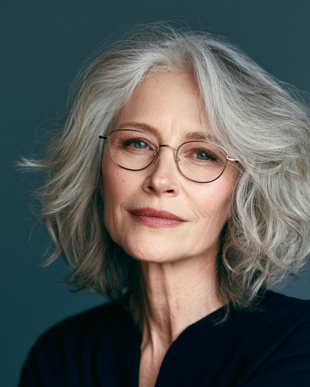 Woman wearing thin metal eyeglasses — Women's Eyeglasses at FuzWeb