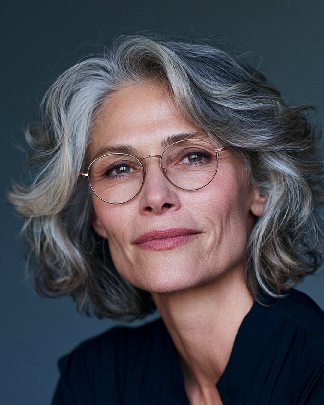 Woman wearing thin metal eyeglasses — Women's Eyeglasses at FuzWeb