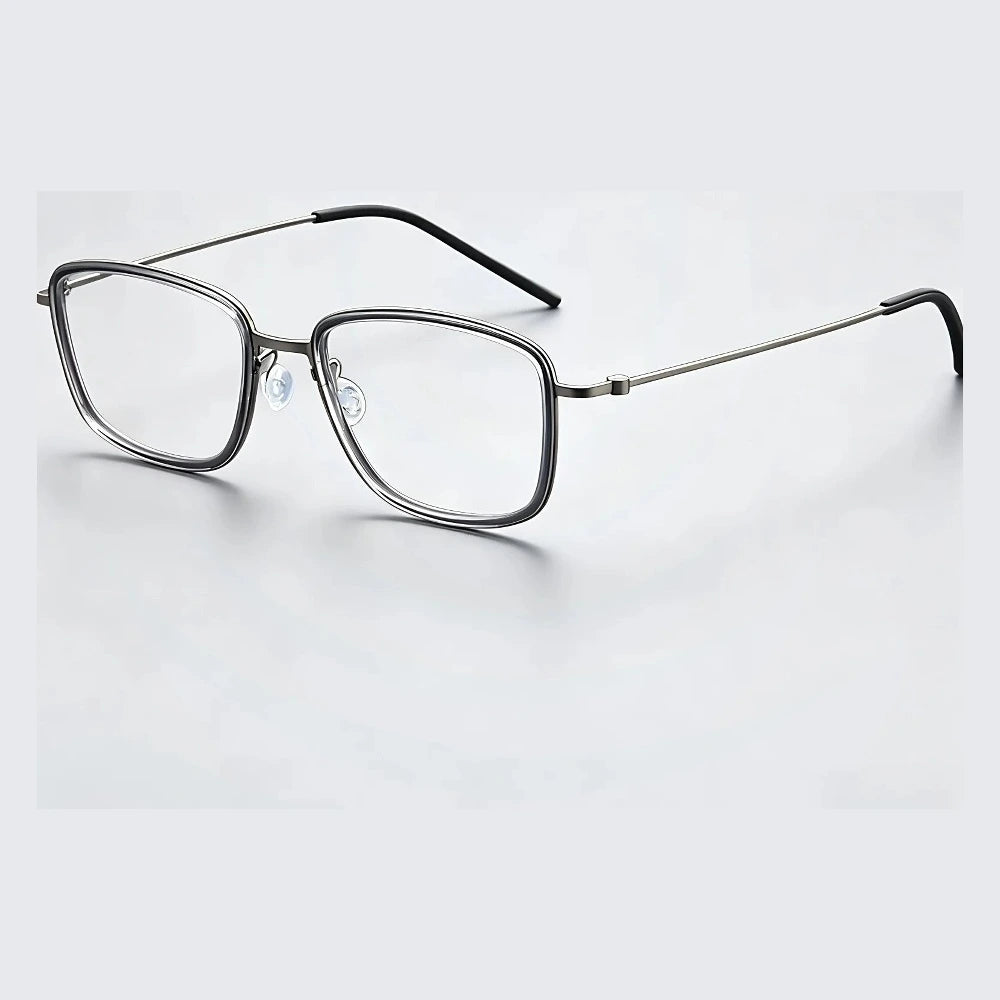Xbora Men's Full Rim Square Titanium and TR90 Eyeglasses 5803 BSF - Transparent Gray Gun