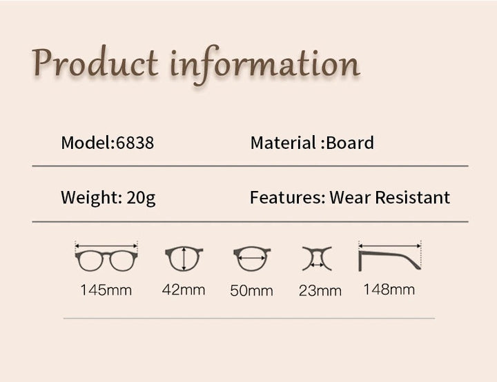 Xbora Unisex Full Rim Oval Square Acetate Eyeglasses 46838 - Size Chart